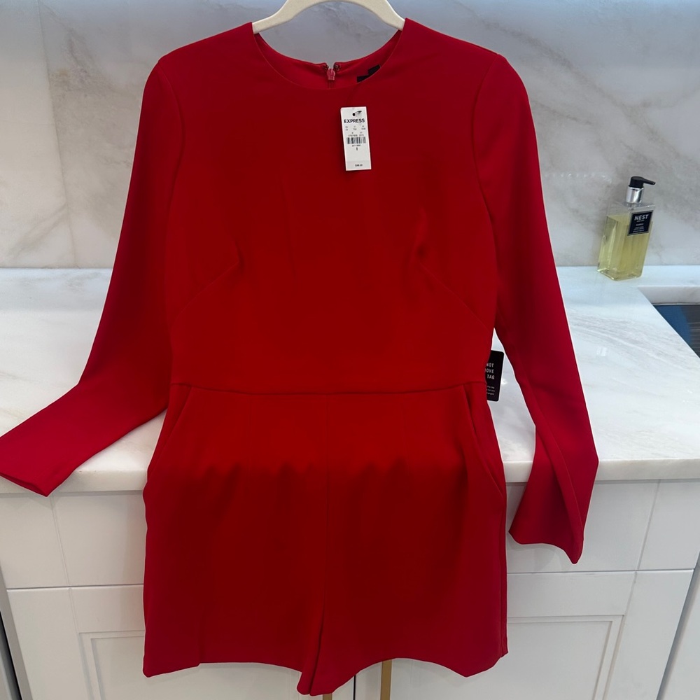 Express Red Long Sleeve Romper